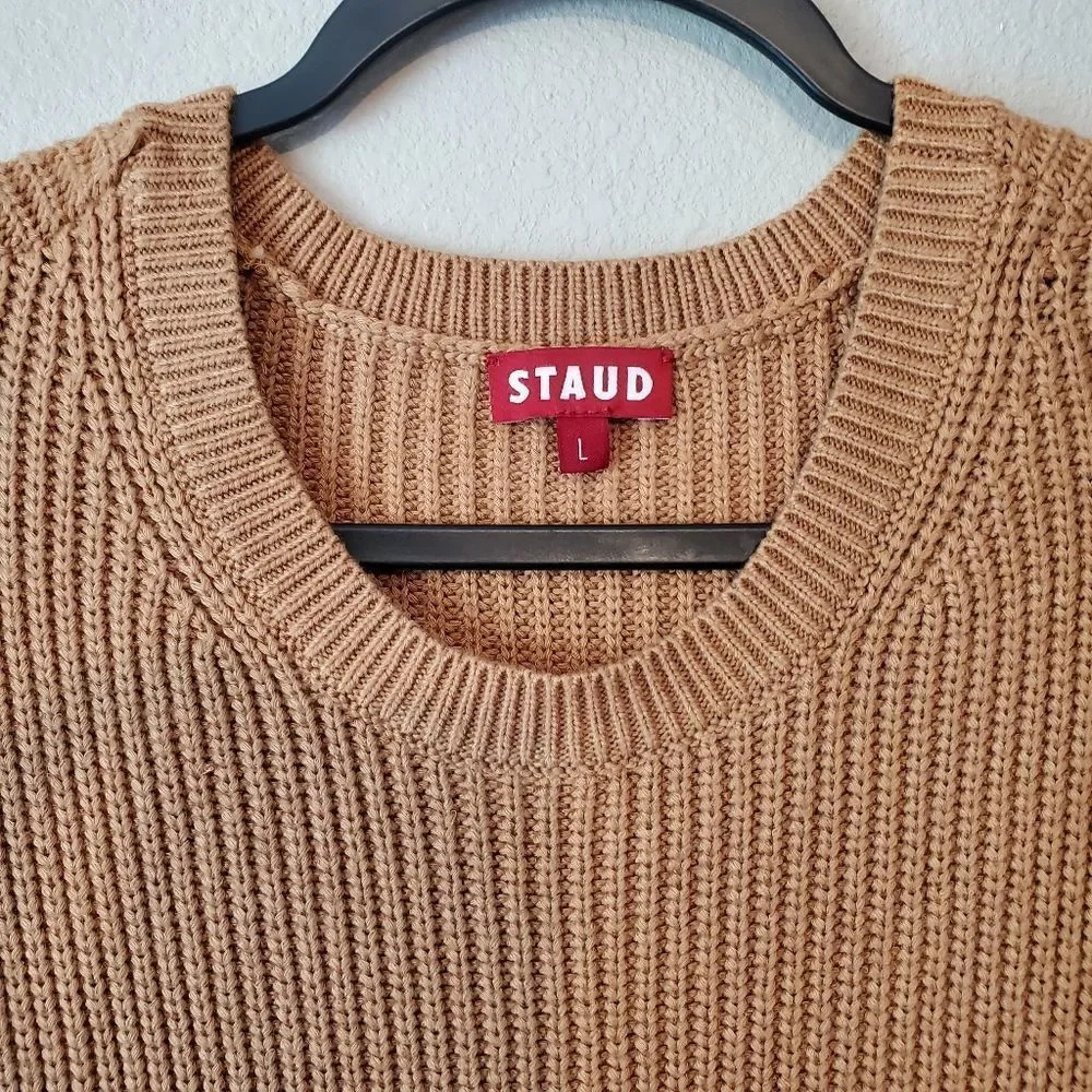 NEW STAUD Marylebone Camel Tan Long Sleeve Knit Sweater Dress Size Large - Picture 8 of 10
